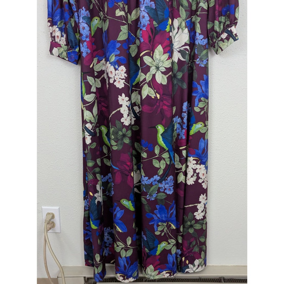 Eloquii sz 20 Faux Wrap Maxi length Dress bird floral print slinky ls 3133 - Picture 3 of 6